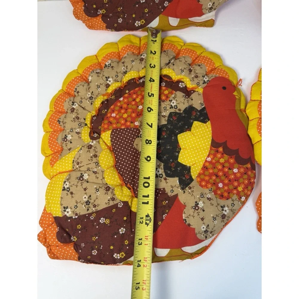 Quilted Turkey Handmade Thanksgiving Decor Placemats Set of 4 Vintage Holiday #2